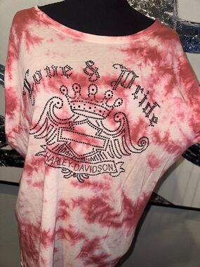 Harley-Davidson Red and White Tie-Dye Studded Crest Tee